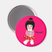 Kokeshi Girl mit ihrem Welpe Magnet (Vorderseite/Rückseite)