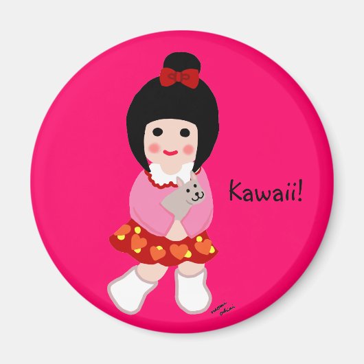 Kokeshi Girl mit ihrem Welpe Magnet (Vorne)