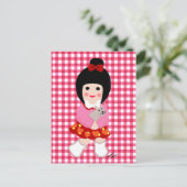 Kokeshi Girl mit ihrem Welpe Postkarte (Stehend Vorderseite)
