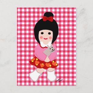 Kokeshi Girl mit ihrem Welpe Postkarte