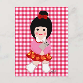 Kokeshi Girl mit ihrem Welpe Postkarte