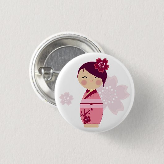 Kokeshi Kirschblüte Button (Vorne & Hinten)