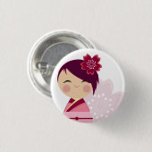 Kokeshi Kirschblüte nahes hohes Button (Vorne & Hinten)