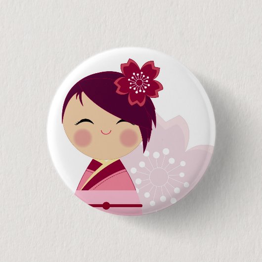 Kokeshi Kirschblüte nahes hohes Button (Vorderseite)