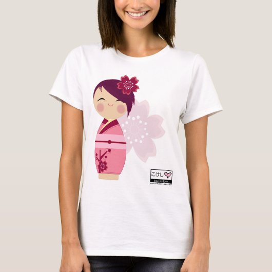 Kokeshi Kirschblüte Spitze T-Shirt (Vorderseite)