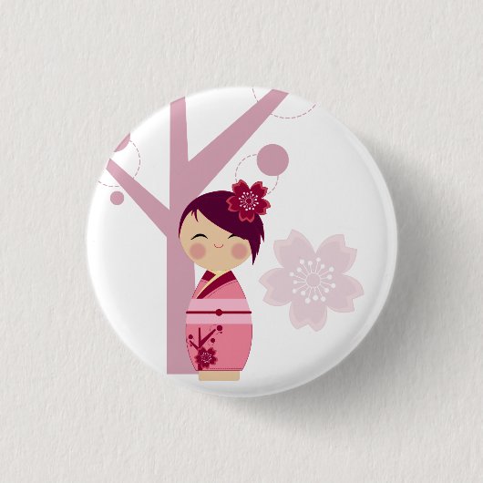 Kokeshi Kirschblüte und Kirschbaum-Button Button (Vorderseite)