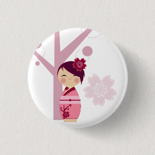 Kokeshi Kirschblüte und Kirschbaum-Button Button