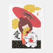 KOKESHI LIEBE Chow Hund Herz Fleecedecke (Vorderseite)