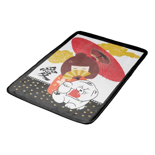 KOKESHI LOVE Chow dog heart CRATE MAT Badematte (Schrägansicht)