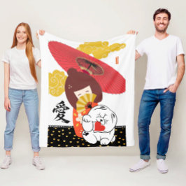 KOKESHI LOVE  Chow dog heart  Fleecedecke