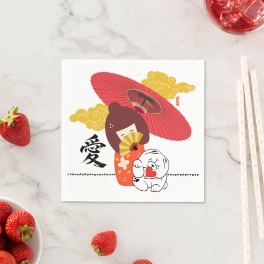 KOKESHI LOVE  Chow dog heart  Serviette