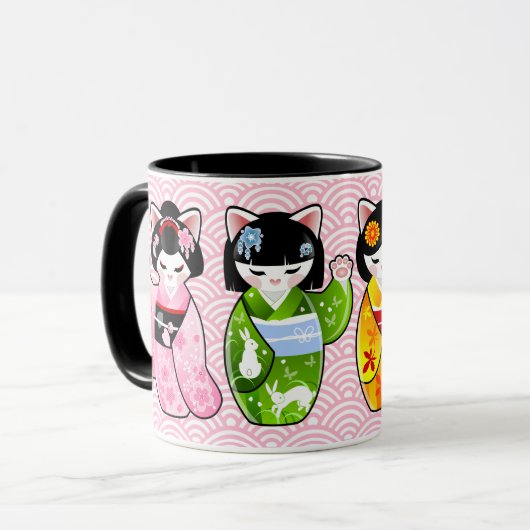 Kokeshi Maneki Neko japanische glückliche Katze Tasse (Vorderseite Links)