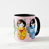 Kokeshi Maneki Neko japanische glückliche Katze Tasse (VorderseiteRechts)
