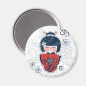 Kokeshi-Marine weiß rot Magnet (Vorderseite/Rückseite)