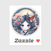 Kokeshi mit blauer Landschaft, Kokeshi-Aufkleber Aufkleber (Blatt)