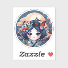 Kokeshi mit blauer Landschaft, Kokeshi-Aufkleber Aufkleber