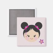 Kokeshi mit Buns Button Magnet (Vorderseite/Rückseite)