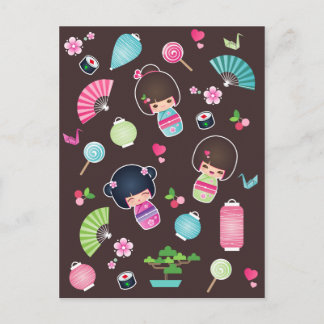 Kokeshi Muster-Postkarte Postkarte