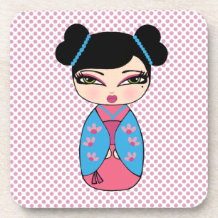 Kokeshi-Puppe 2 Untersetzer mit Korkrücken - Set v