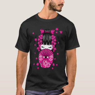 Kokeshi-Puppe mit japanischen Cherry-Blossom-Blume T-Shirt