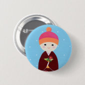 Kokeshi Puppe mit Kamelie Button (Vorne & Hinten)
