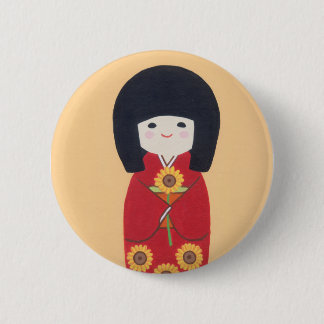 Kokeshi Puppe mit Sonnenblume Button