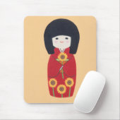 Kokeshi Puppe mit Sonnenblume Mousepad (Mit Mouse)