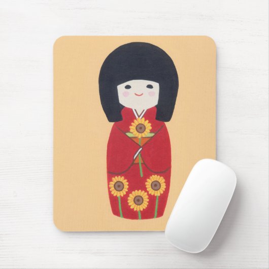 Kokeshi Puppe mit Sonnenblume Mousepad (Mit Mouse)