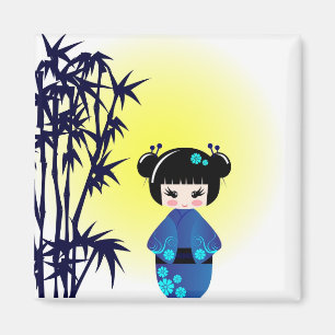 Kokeshi Puppe und Bambus Magnet