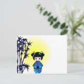 Kokeshi-Puppe und Bambus Postkarte (Stehend Vorderseite)
