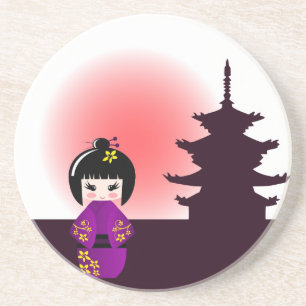 Kokeshi Puppe und japanische Tempel-Untersetzer Sandstein Untersetzer