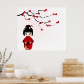Kokeshi-Puppe unter einem Sakura-Zweigposter Poster (Küche)