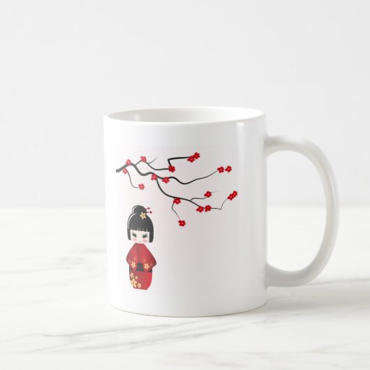 Kokeshi Puppe unter Kirschblüte-Niederlassung Kaffeetasse (Rechts)