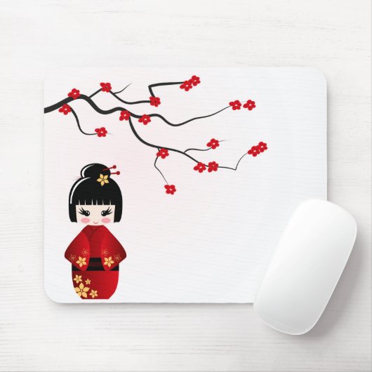 Kokeshi Puppe unter Kirschblüte-Niederlassung Mousepad (Mit Mouse)