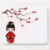 Kokeshi Puppe unter Kirschblüte-Niederlassung Mousepad (Vorne)