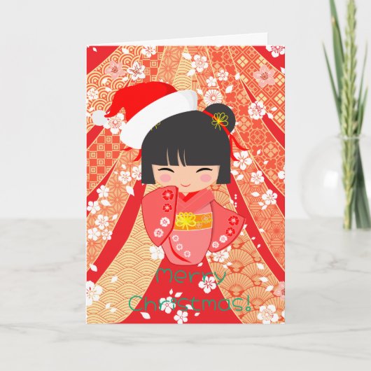 Kokeshi-Puppe Weihnachtskarte Karte (Vorderseite)