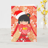 Kokeshi-Puppe Weihnachtskarte Karte (Gelbe Blume)