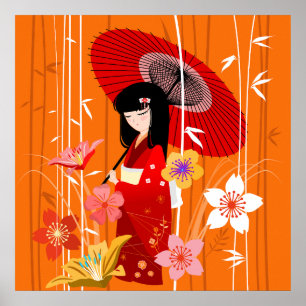 Kokeshi-Puppe Zen-Garten Poster
