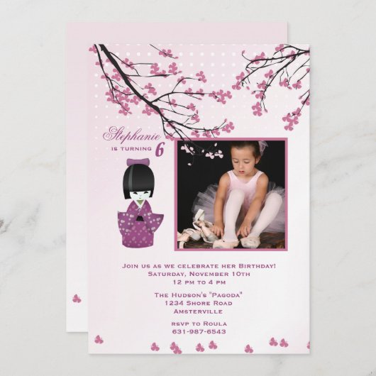 Kokeshi Puppen-Foto-Einladung Einladung (Vorne/Hinten)