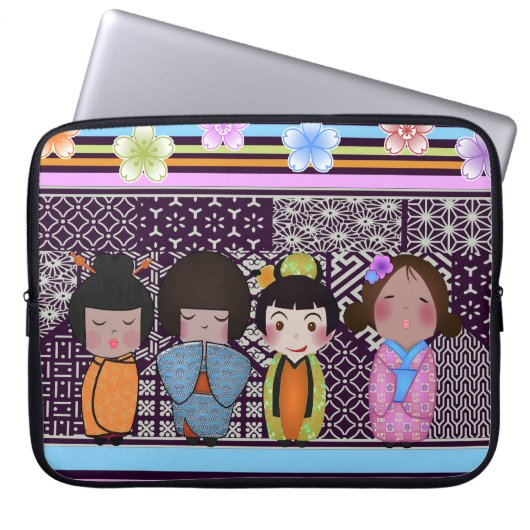 Kokeshi Puppen Laptopschutzhülle (Vorderseite)