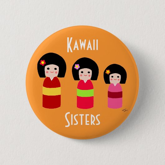 Kokeshi Puppen-Schwester-Cartoon Button (Vorderseite)