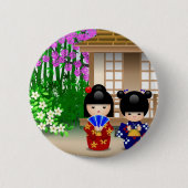 Kokeshi Puppen und Teehaus Button (Vorderseite)