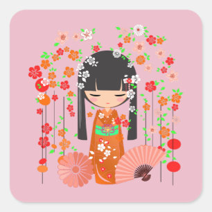 Kokeshi-Puppengarten Quadratischer Aufkleber