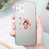 Kokeshi-Puppensticker, Geisha mit Regenschirm Aufkleber (Telefon)