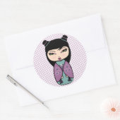Kokeshi-Puppensticker, glänzend, 3 Zoll (Blatt mit Runder Aufkleber (Umschlag)