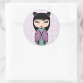 Kokeshi-Puppensticker, glänzend, 3 Zoll (Blatt mit Runder Aufkleber (Tasche)