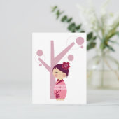 Kokeshi Sakura & Cherry Tree Postcard Postkarte (Stehend Vorderseite)