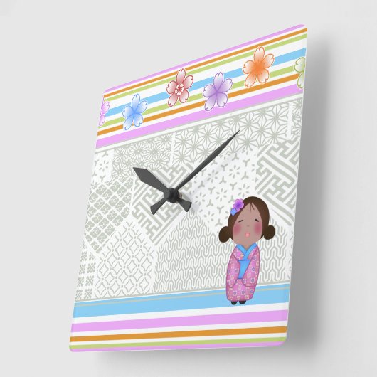 kokeshi sakura quadratische wanduhr (Winkel)