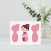 Kokeshi Sakura Silhouetten Postkarte (Stehend Vorderseite)
