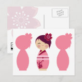 Kokeshi Sakura Silhouetten Postkarte (Vorne/Hinten)